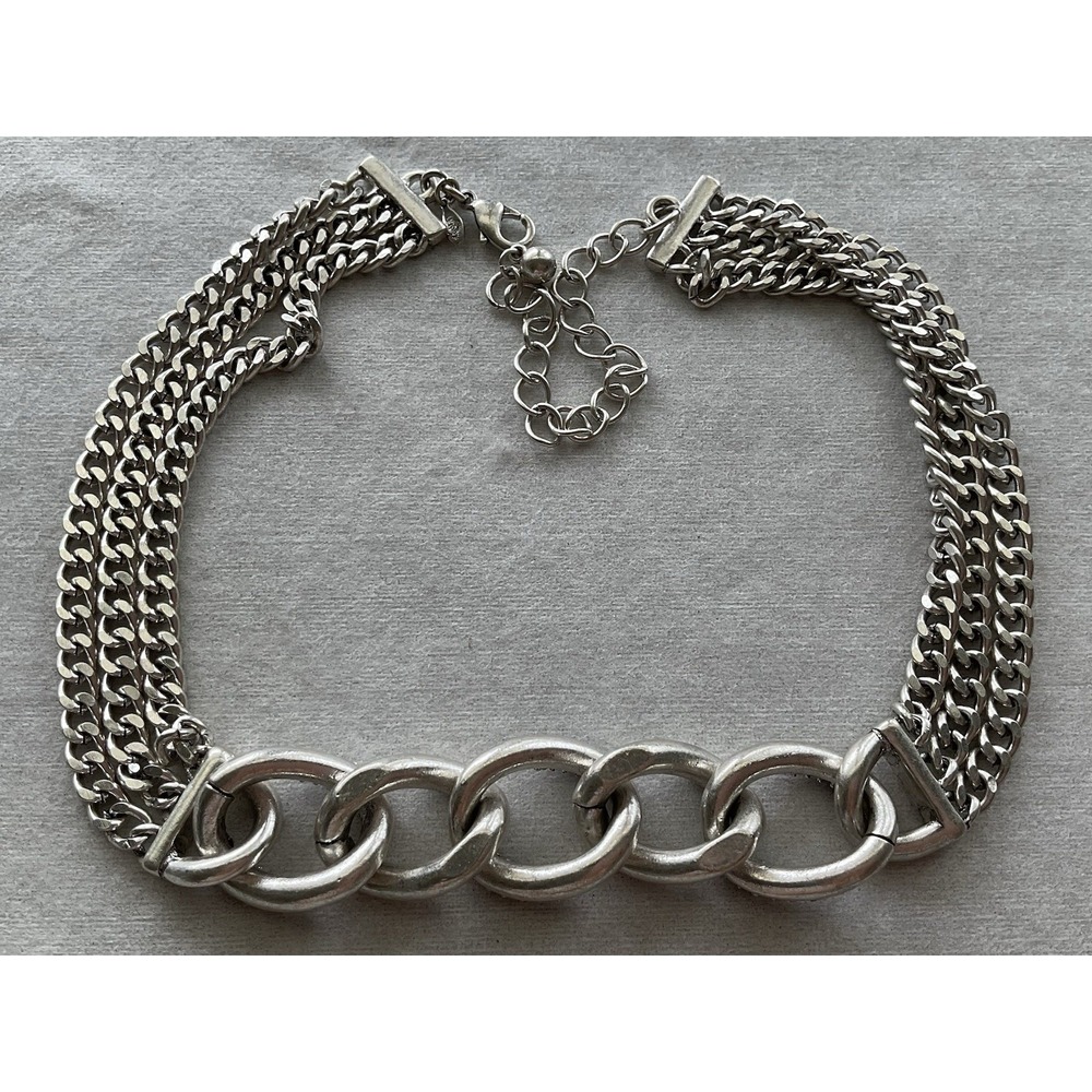 silver-tone multi-strand curb link choker necklace By Premier Designs
